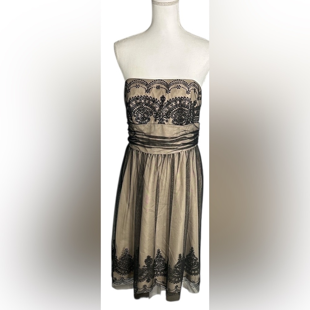 David's Bridal Strapless Black and Cream Dress